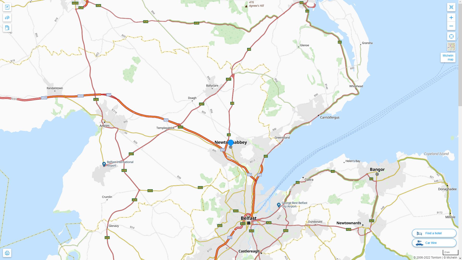 Newtownabbey Royaume Uni Autoroute et carte routiere